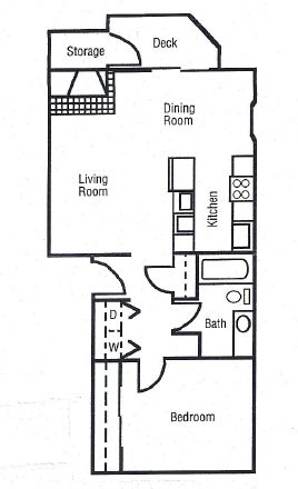 Floor plan for 1 bed, 1 bath, 700 sqft